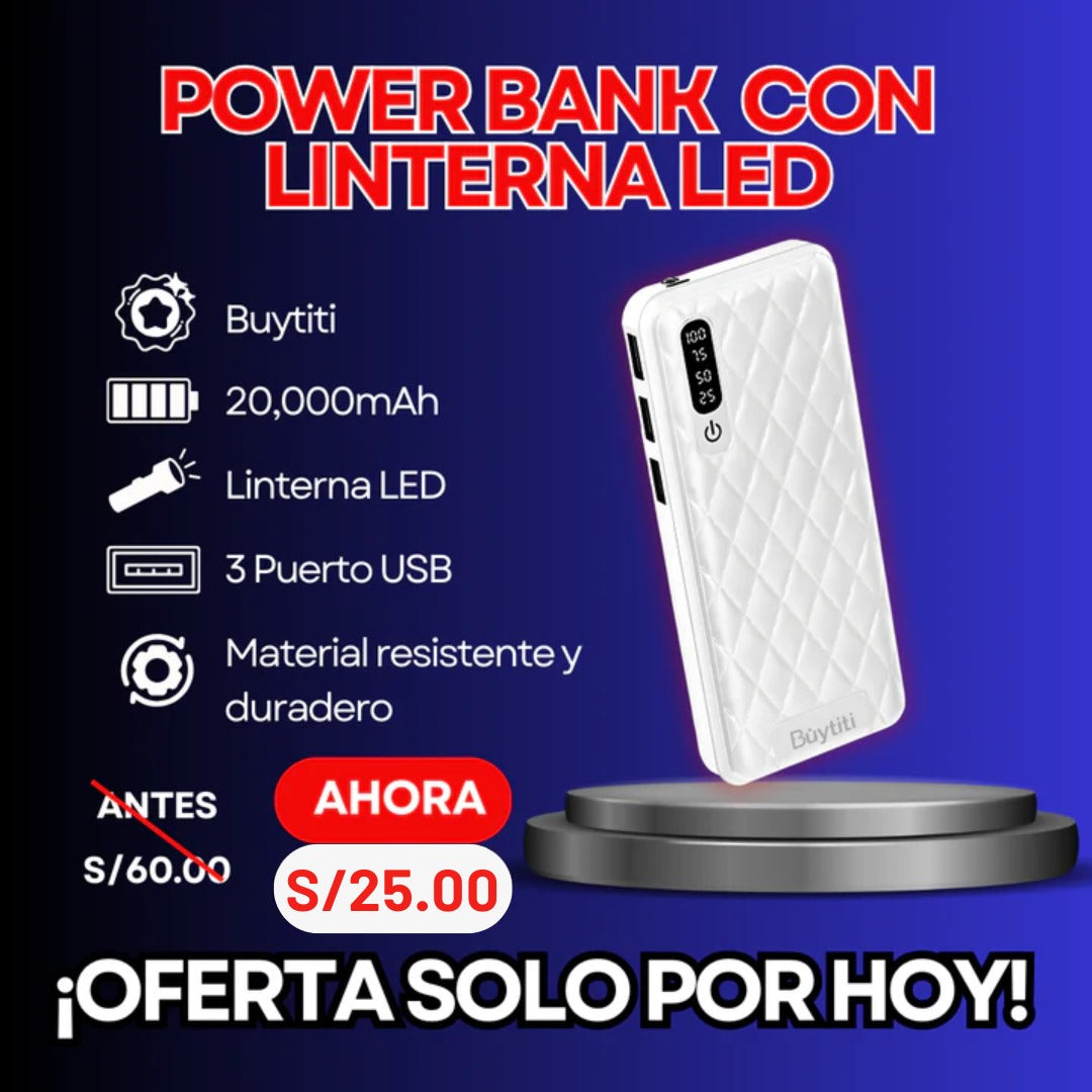 POWER BANK PRO CON LITERNA LED - 20000 MAH🔦🔋